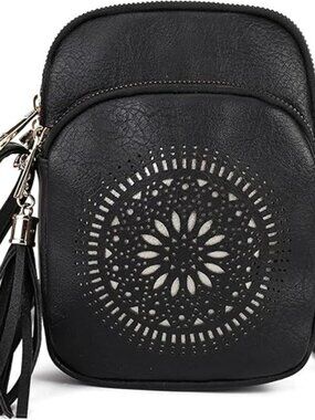 Black Boho Crossbody Bag Phone Kindle Small Easy Carry Summer Purse